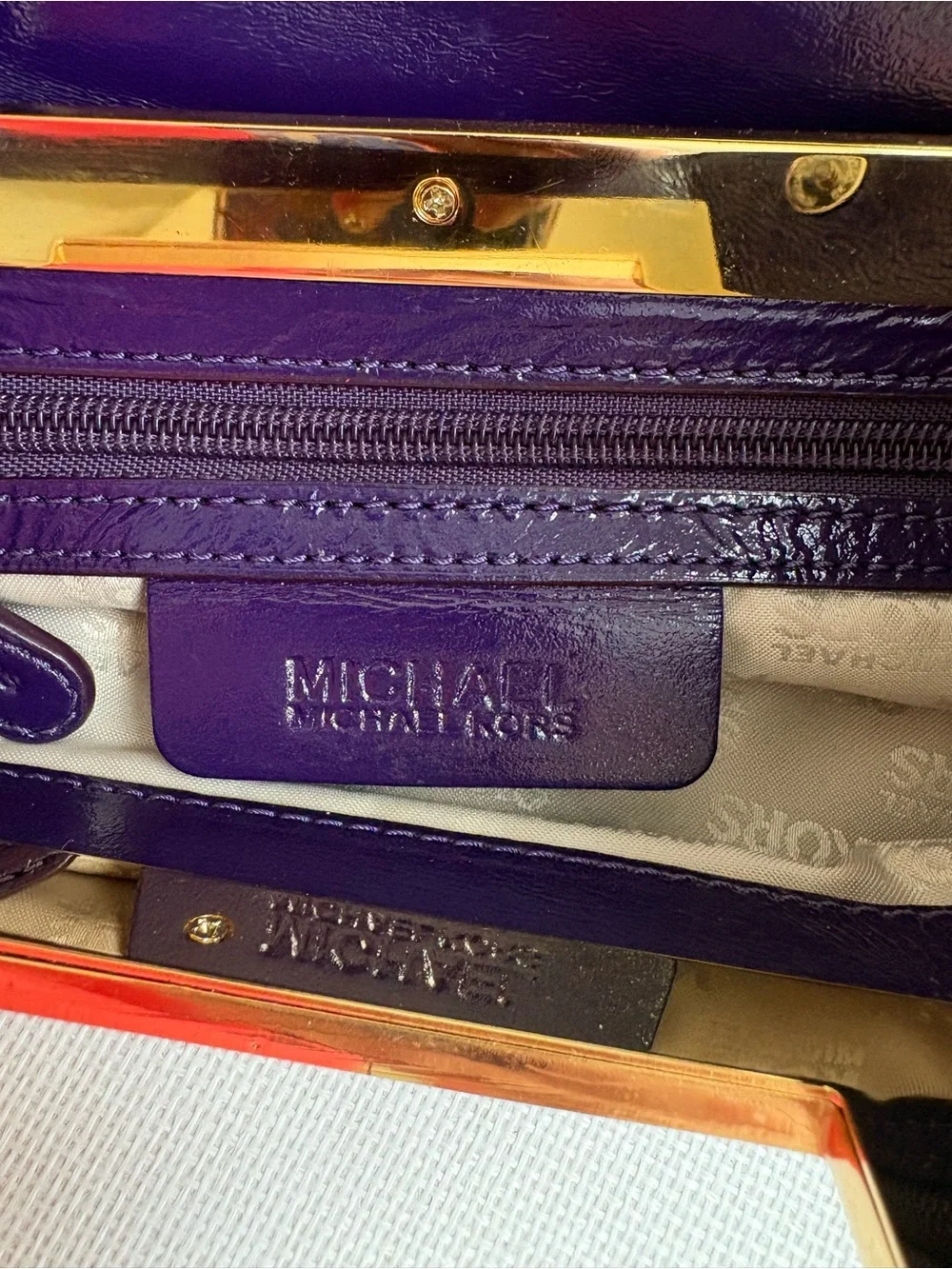 Michael Kors Leather Berkley Clutch Hand Bag Purse Purple with Gold Hardware
